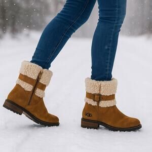 UGG Blayre II Shearling Leather Ankle Boot Womens 6 Chestnut Brown Winter Cozy